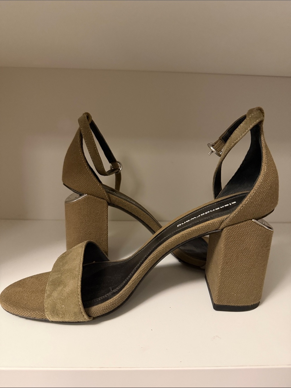 Alexander Wang Olive/Tan Block Heel Ankle Strap Sandals